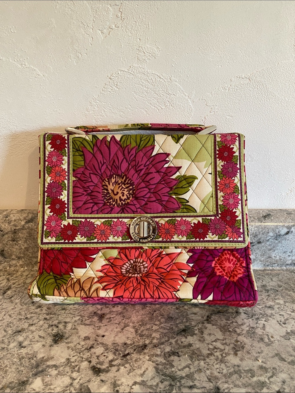 Vera Bradley Quilted Floral Turn-Lock Crossbody in Pink, Green & Red